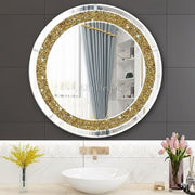 Gold Diamond Crush Crystal Round Wall Mirror