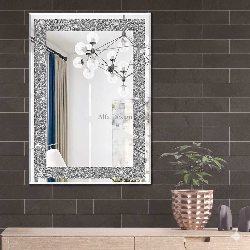 Rectangular Diamond Crush Crystal Mirror