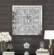 Square Crushed Diamond Mirrored Wall Clock 24inch