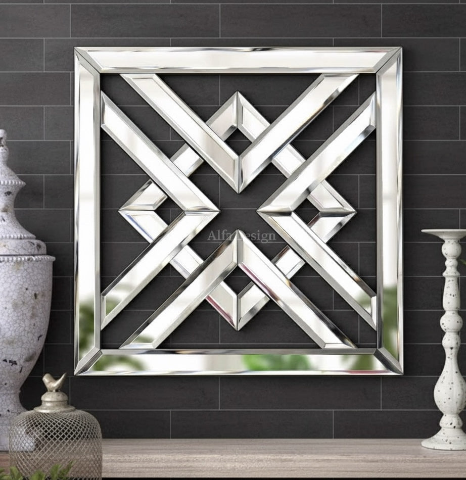 2 Pack Silver Mirrored Square Wall-Mounted Mirrors