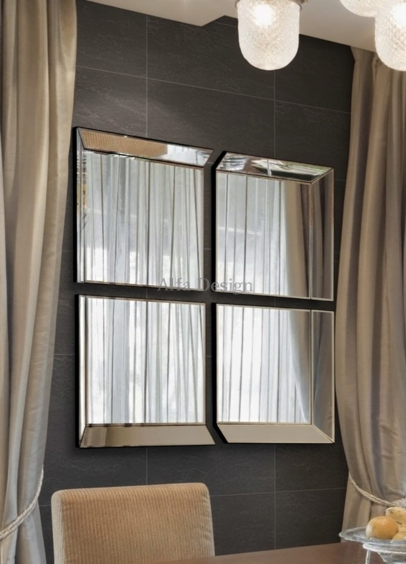 All Glass Modern 4 Panel Tray design Wall Mirror