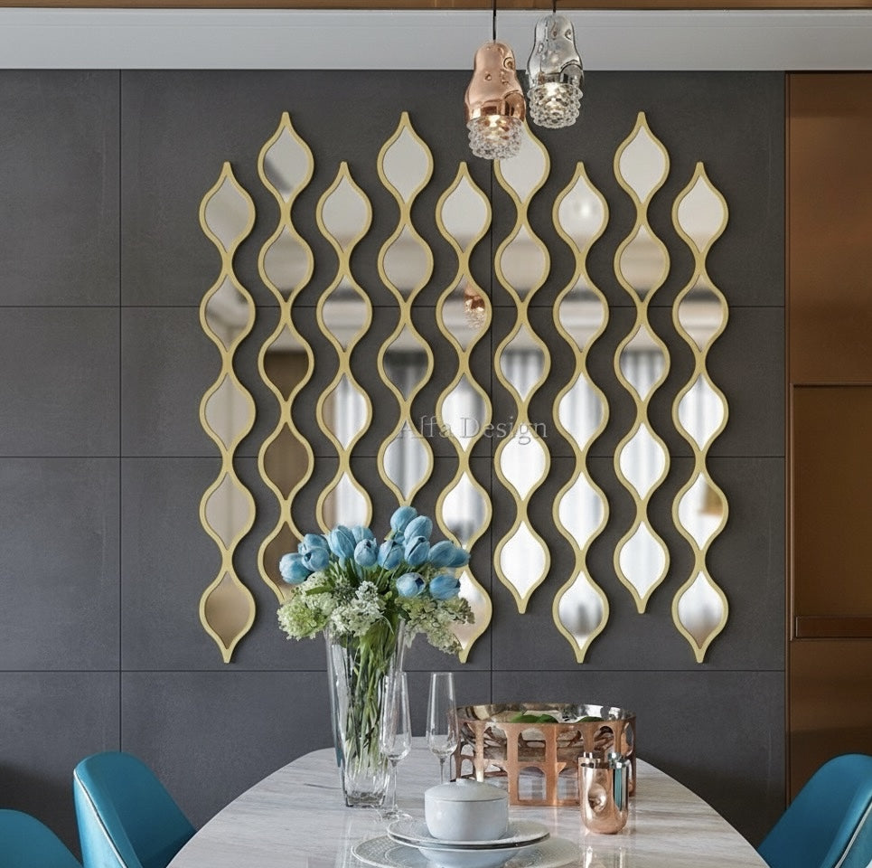 Hexagonal Wall Modern Designer Mirror Strips - Set of 9