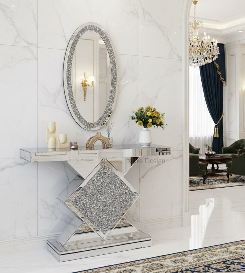 Diamond Crush Console Table and Wall Mirror Set