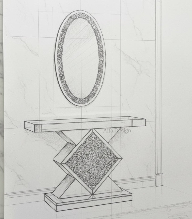 Diamond Crush Console Table and Wall Mirror Set