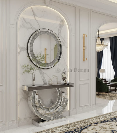 Diamond Crush Console Table with Mirror