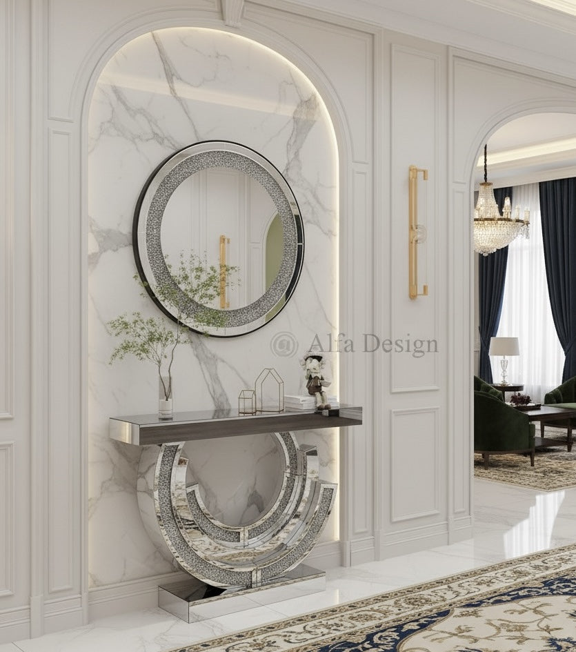 Diamond Crush Console Table with Mirror