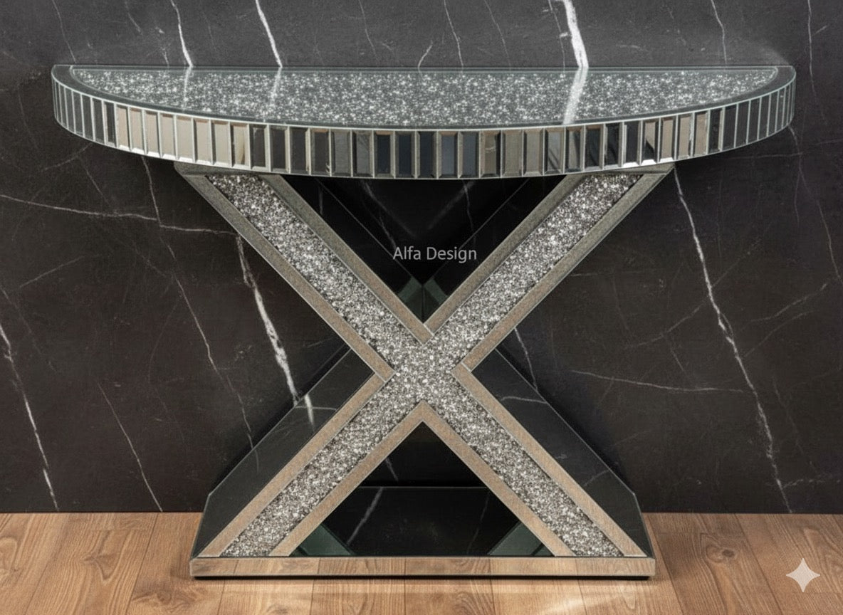 Mirrored Diamond Crush Console Table