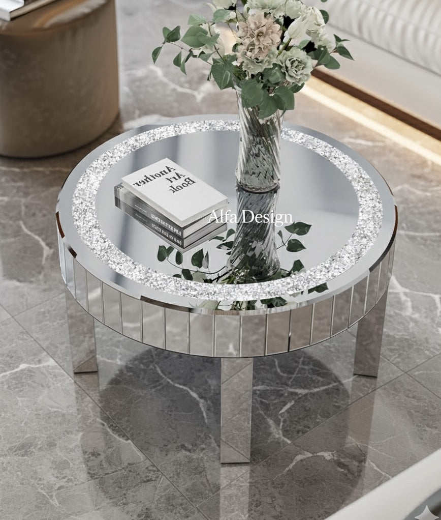 Round Mirrored Diamond Crush Coffee Table