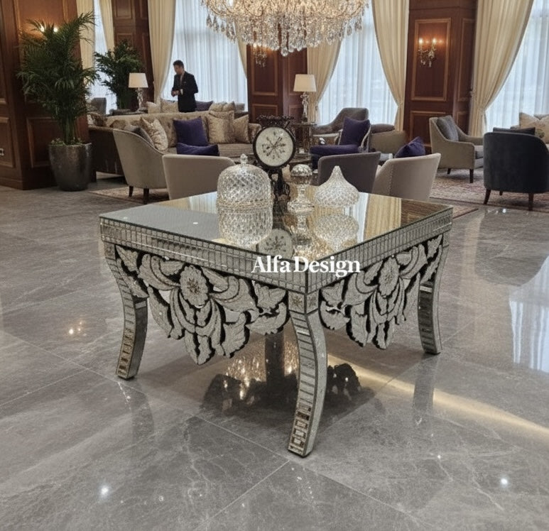 Square Venetian Mirrored Diamond Crush Coffee Table