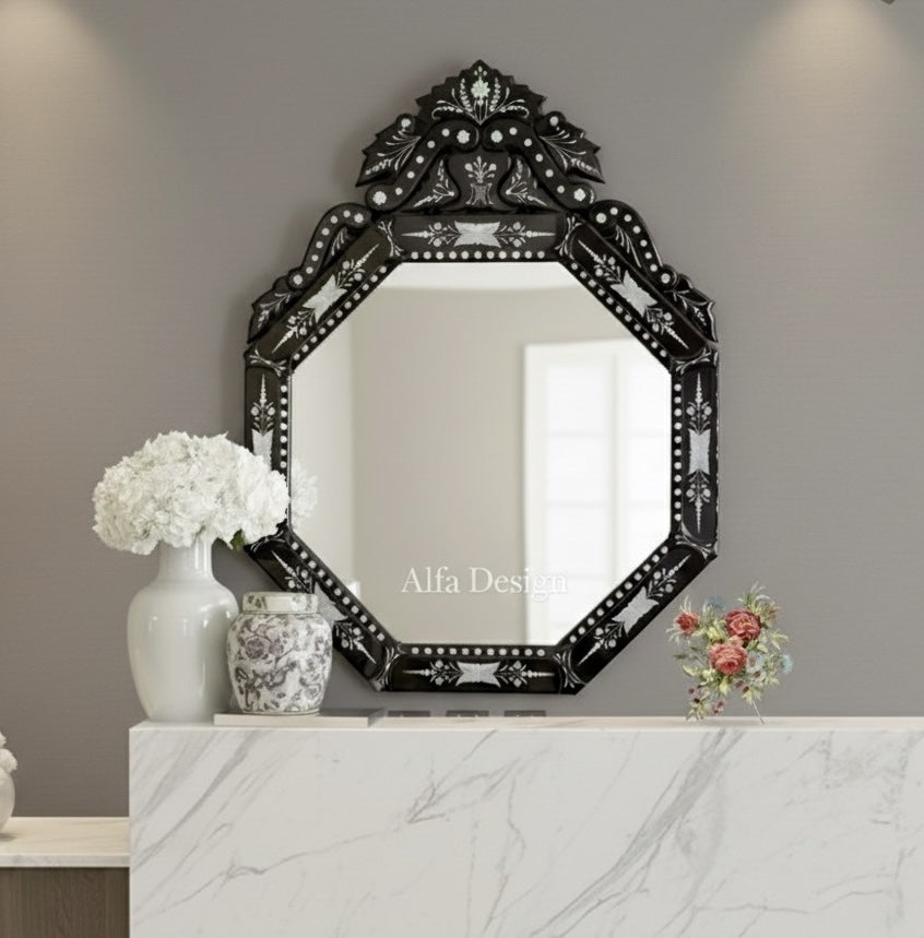Black Octa Model Wall Venetian Mirror