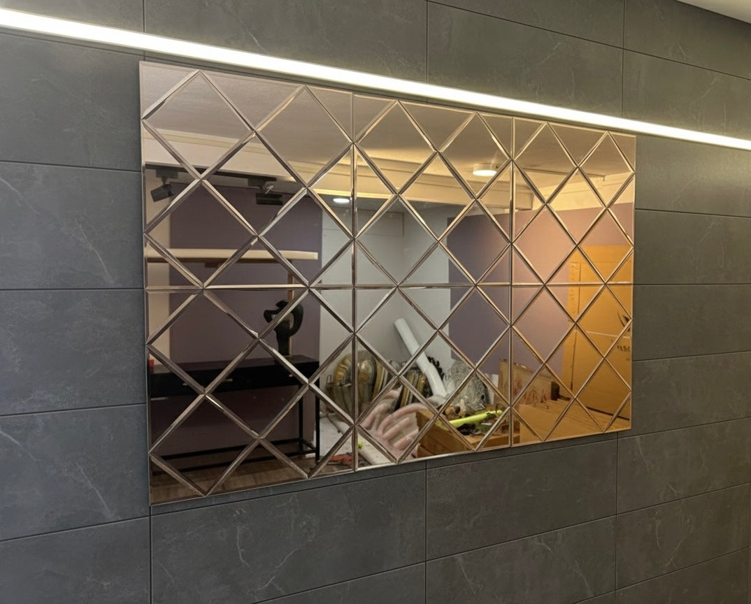 Square diamiond Cut Wall Bevelled Mirror set of 6