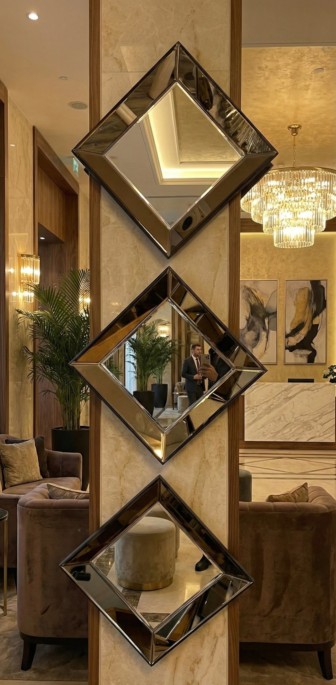 Square Wall Bevelled Mirror ( Pack of 3)