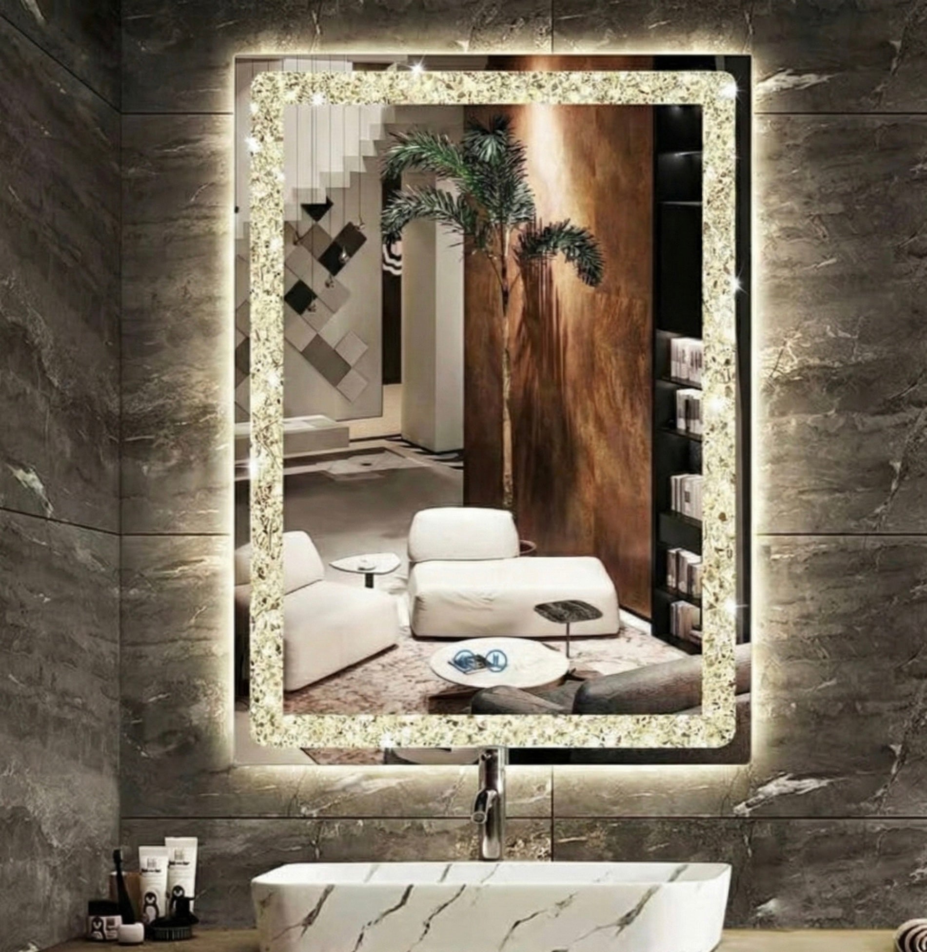 Diamond Crush Crystal Rectangular Frontlite Wall Mirror