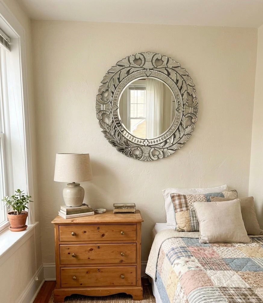 Round Venetian Antique Wall Mirror Italian Finished