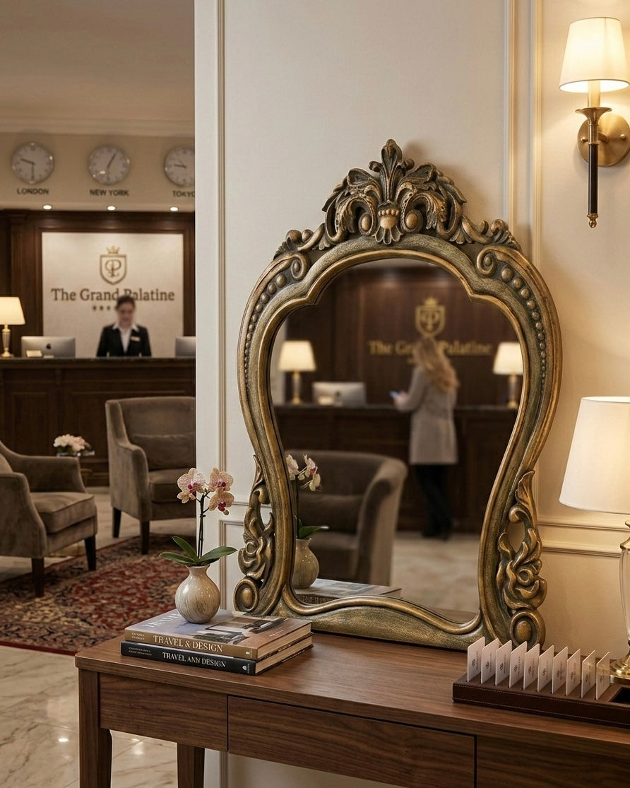 French Antique Wood Vintage Mirror