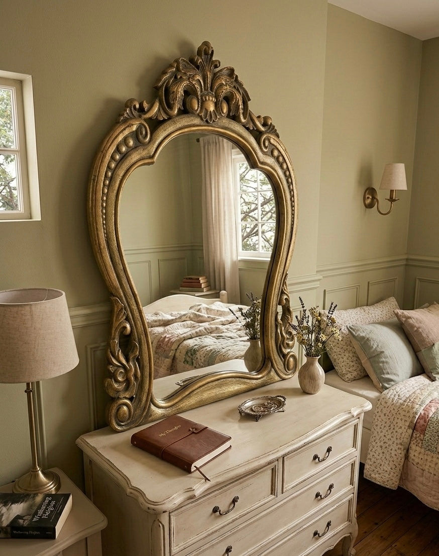 French Antique Wood Vintage Mirror
