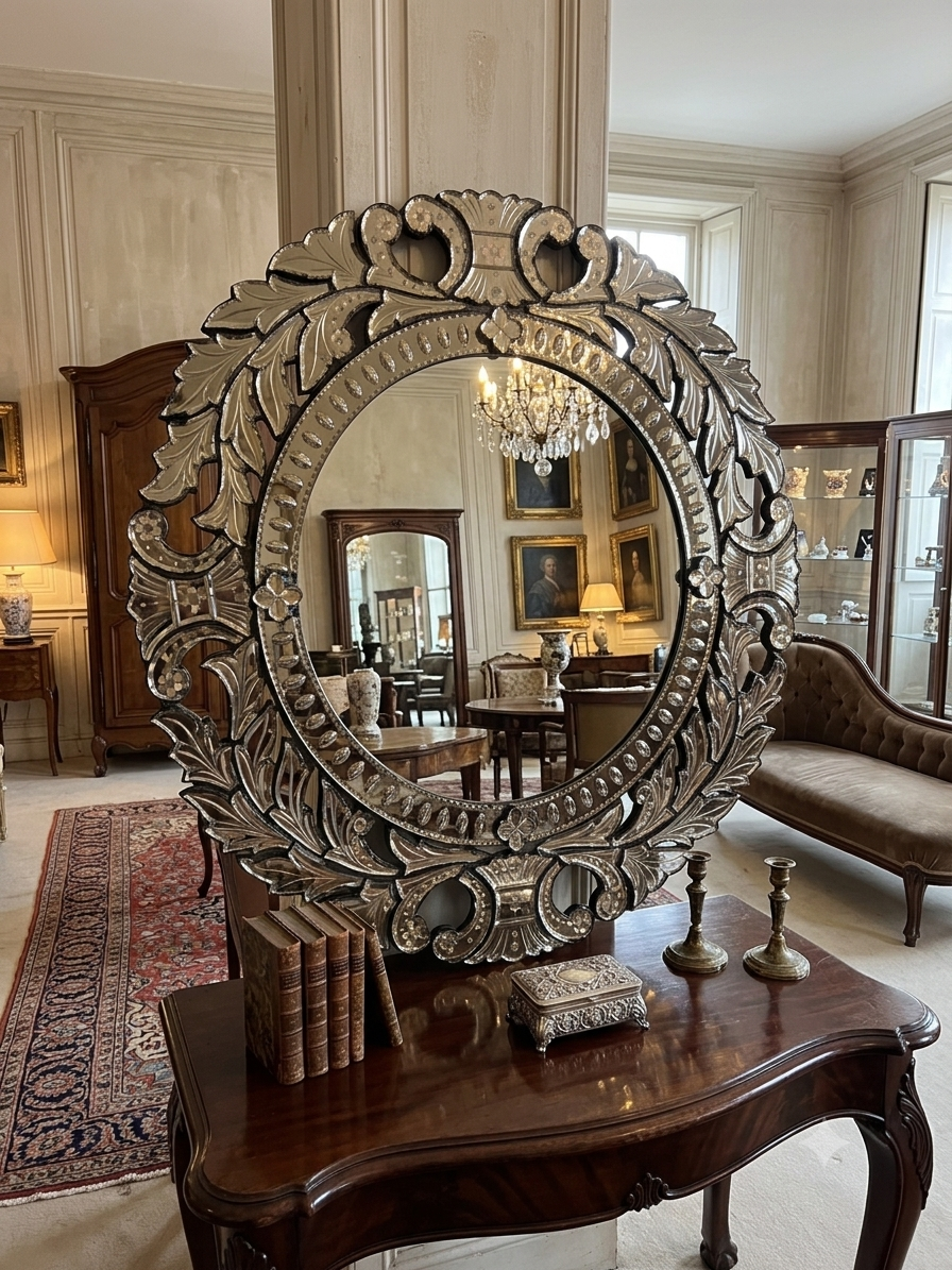 Round Venetian Antique Wall Mirror Italian Finished