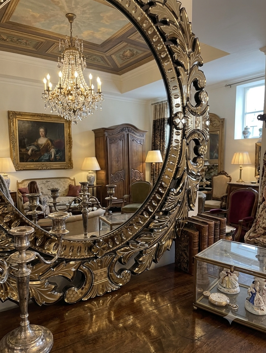 Round Venetian Antique Wall Mirror Italian Finished