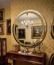 Gold Diamond Crush Crystal Round Wall Mirror