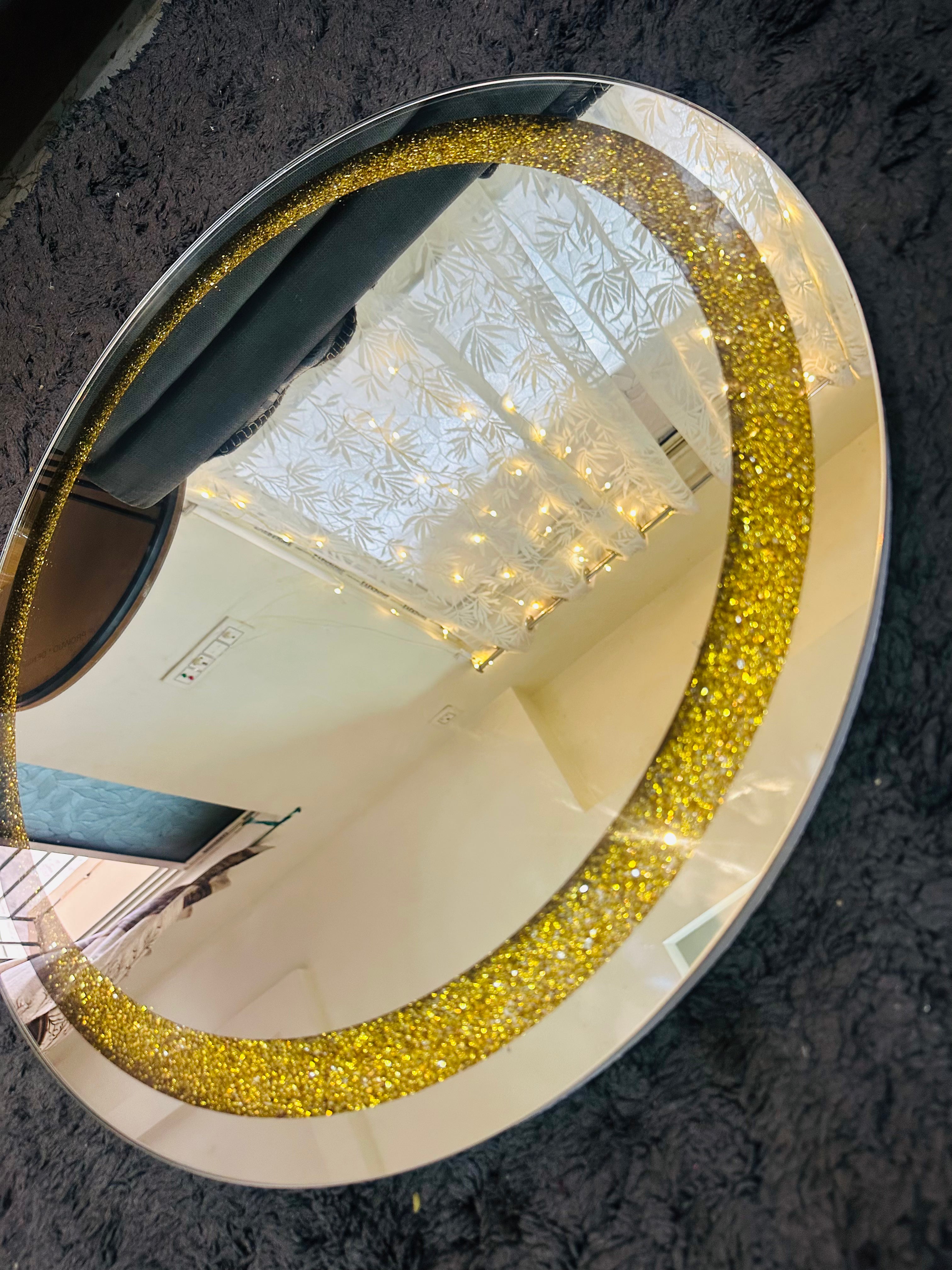 Gold Diamond Crush Crystal Round Wall Mirror