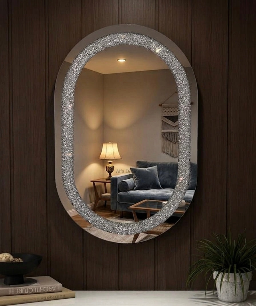 Oval Capsule Diamond Crush Crystal Mirror