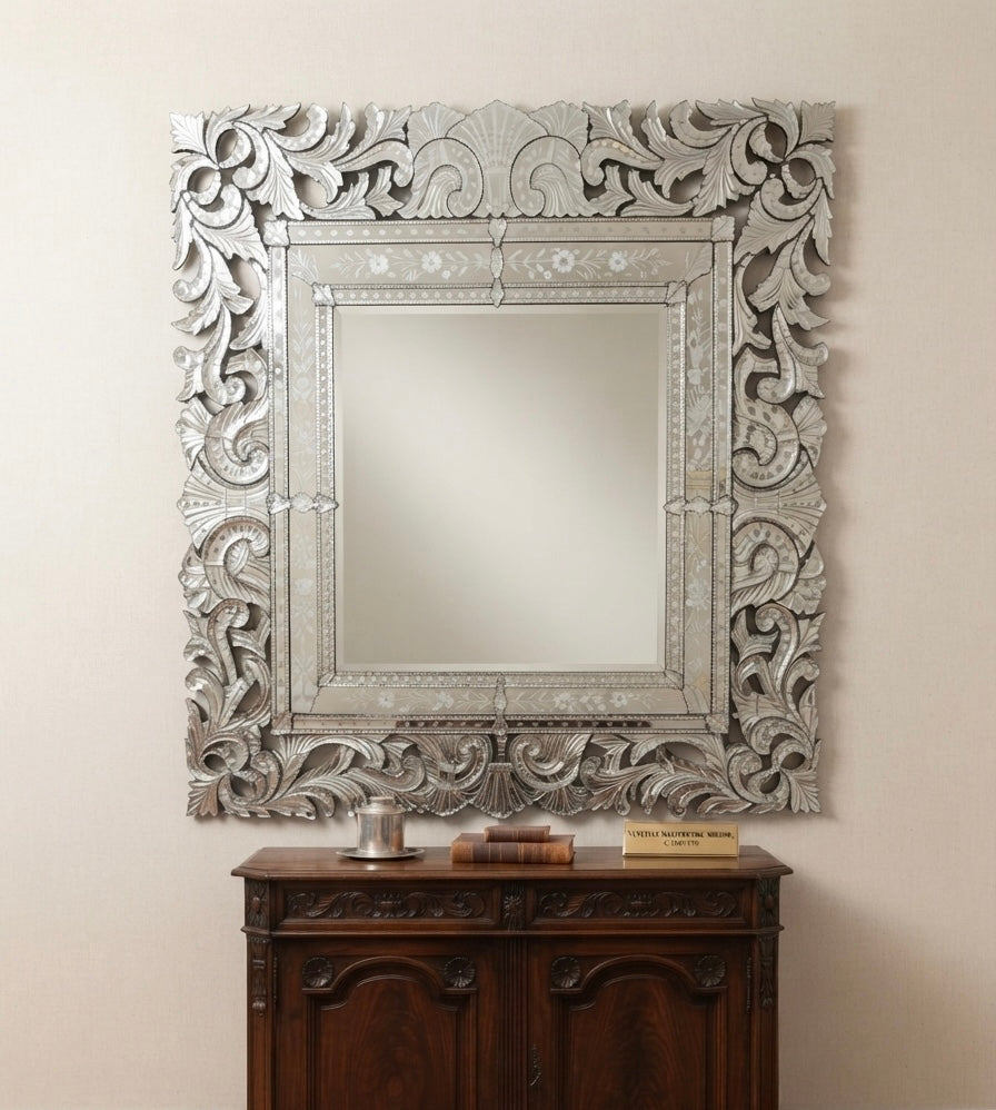 Square Antique Wall Mirror Italian Venetian-Inspired