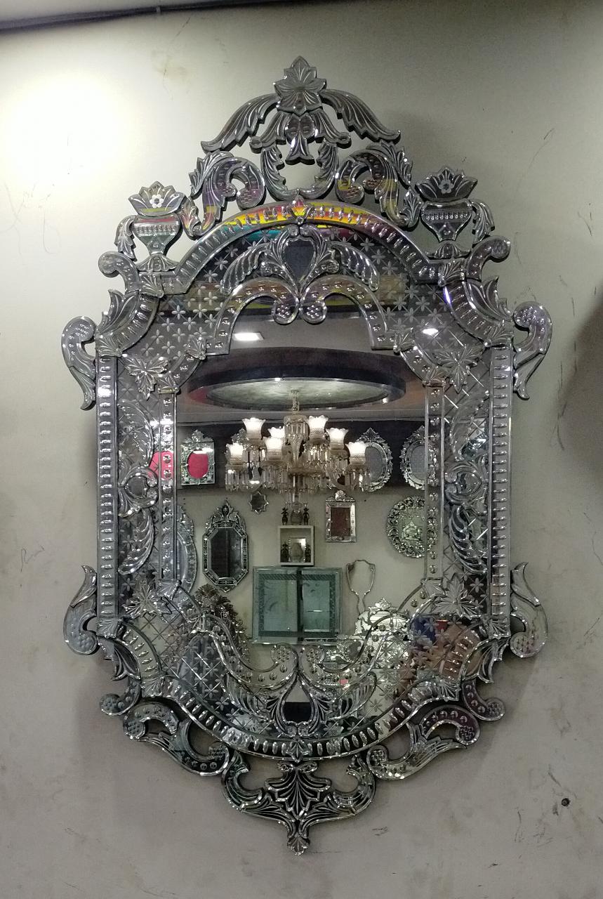 Antique Vintage Cut Venetian Crown Wall Mirror