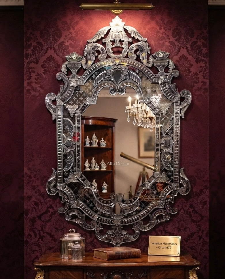 Antique Vintage Cut Venetian Crown Wall Mirror