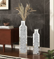 Flower Vase Crushed Diamond Mirrored For Table Planter Set of 2
