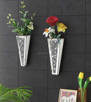 Flower Vase Crushed Diamond Mirrored Hanging Planter Set of 2