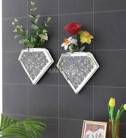 Flower Vase Crushed Diamond Mirrored Hanging Planter Set of 2