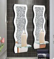 Crystal Wave Diamond Wall Candle Holder Set of 2