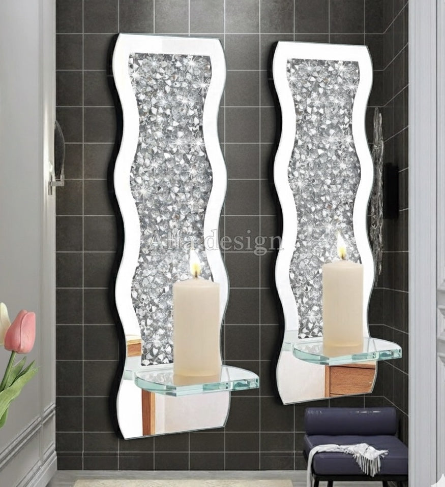 Crystal Wave Diamond Wall Candle Holder Set of 2