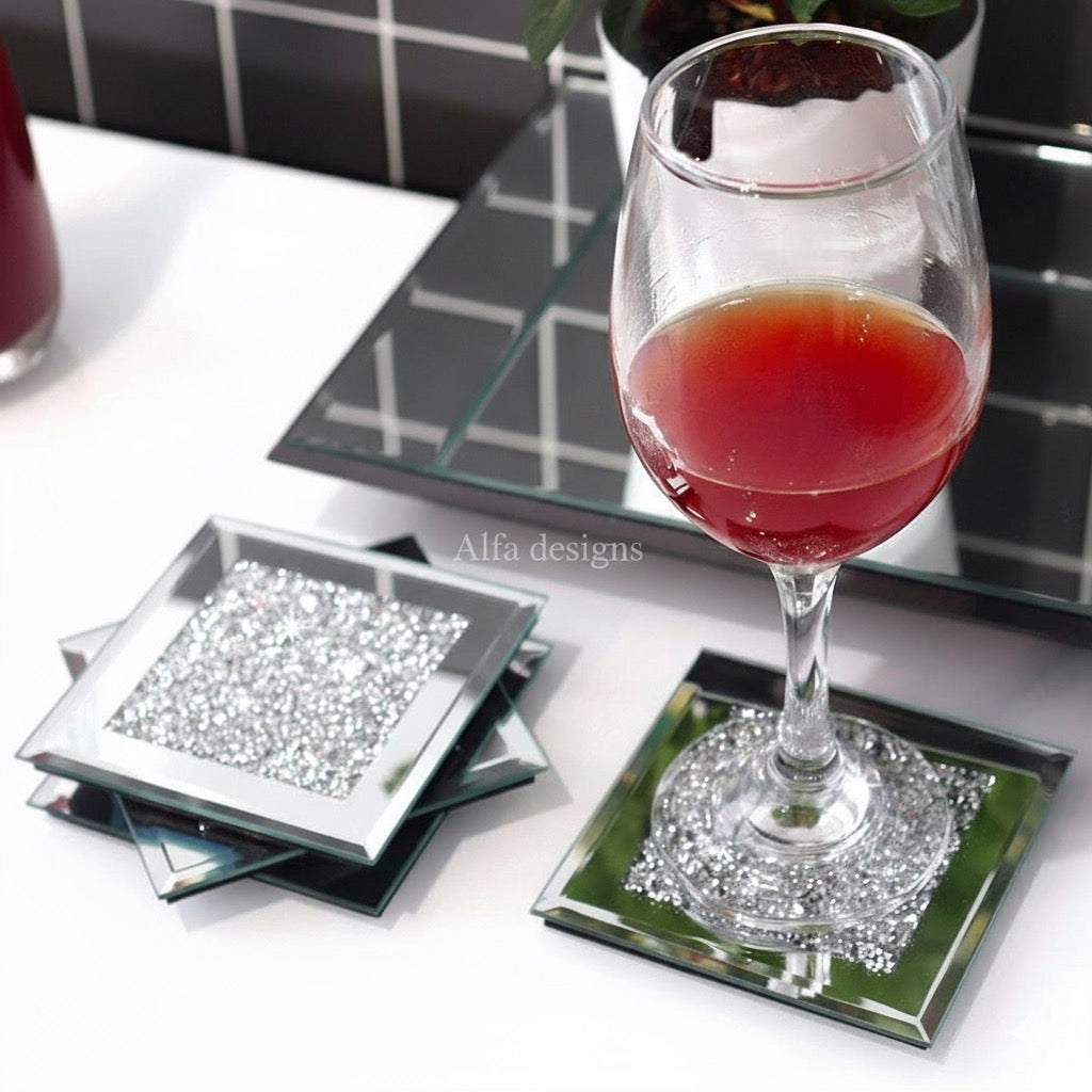 Square Glass Mirrored Coaster 4 pc