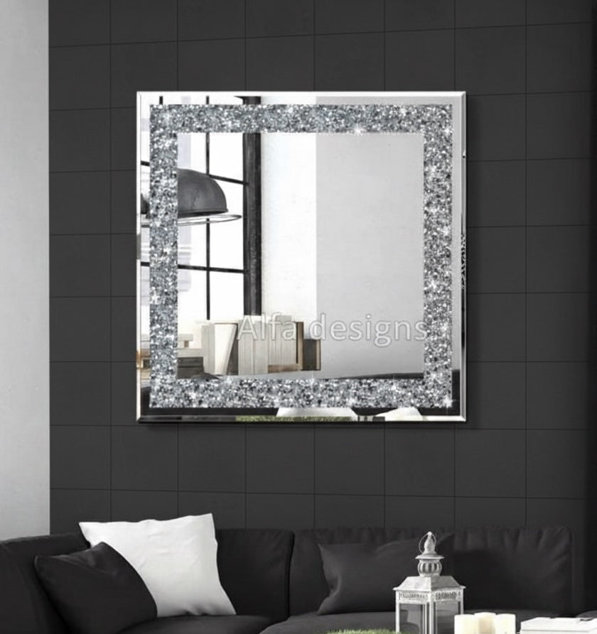 Square Diamond Crush Crystal Mirror