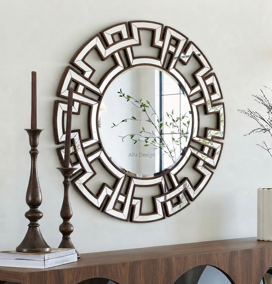 Round Wood Frame Wall Mirror