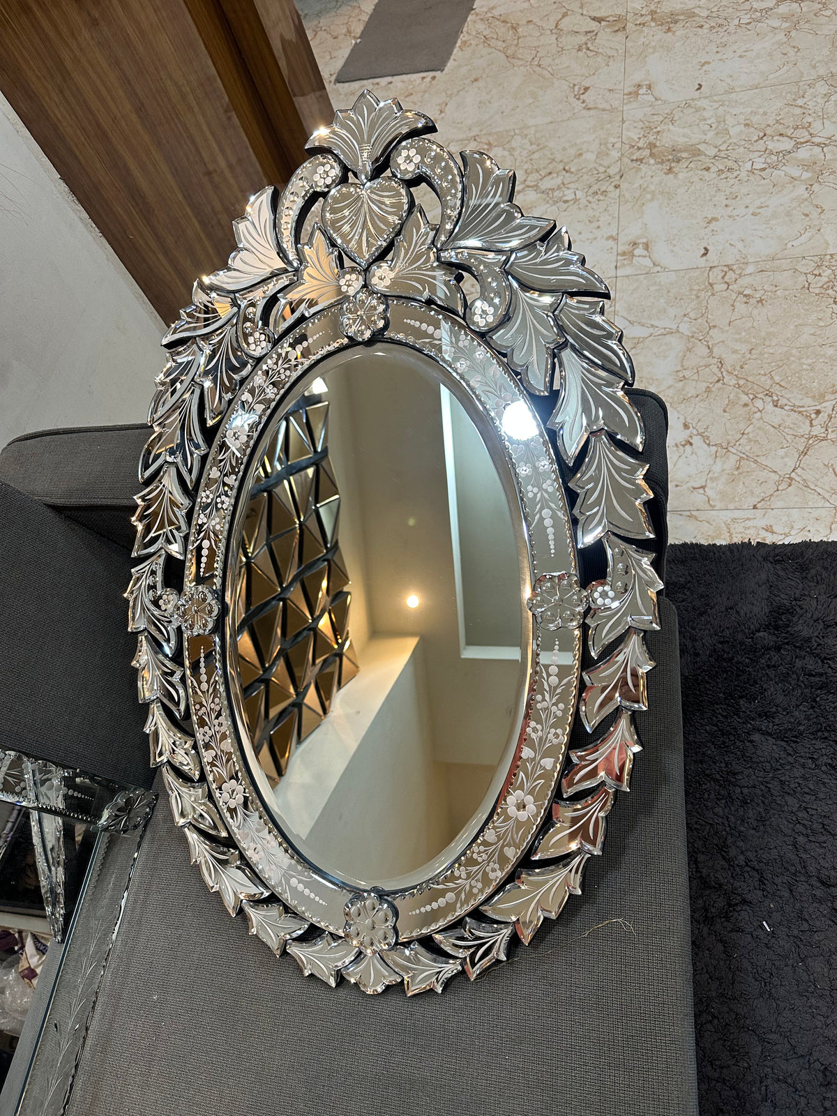 Wall Mirror Venetian-Inspired Oval-Shaped