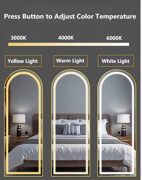 LED Arch Gold Framed Full-Length Mirror