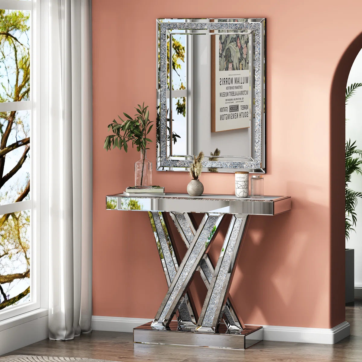 35.4" Console Table and Wall Mirror Set