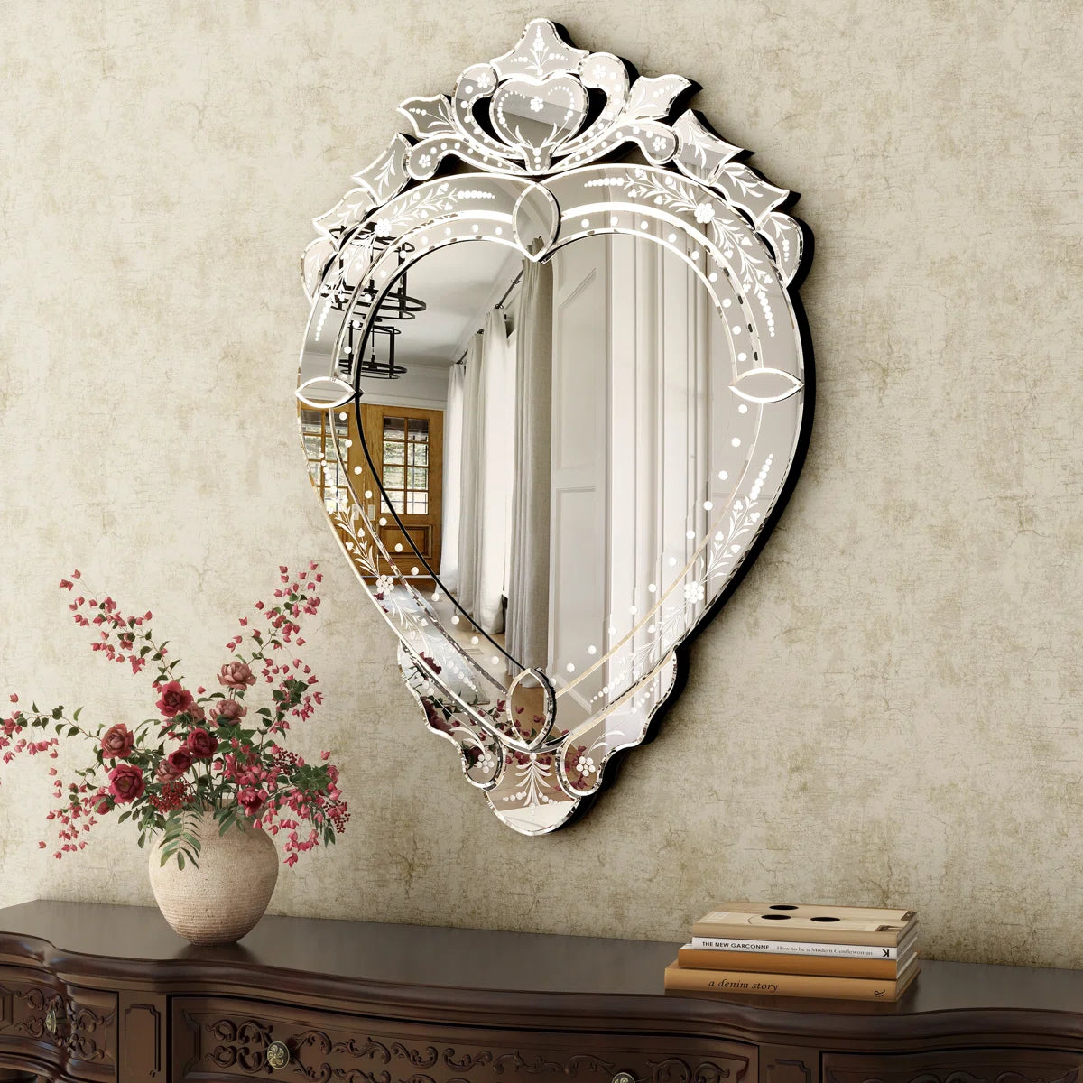Wall Mirror Venetian-Inspired Heart-Shaped