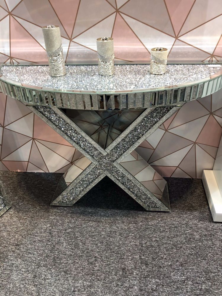 Mirrored Diamond Crush Console Table