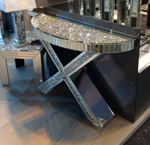 Mirrored Diamond Crush Console Table