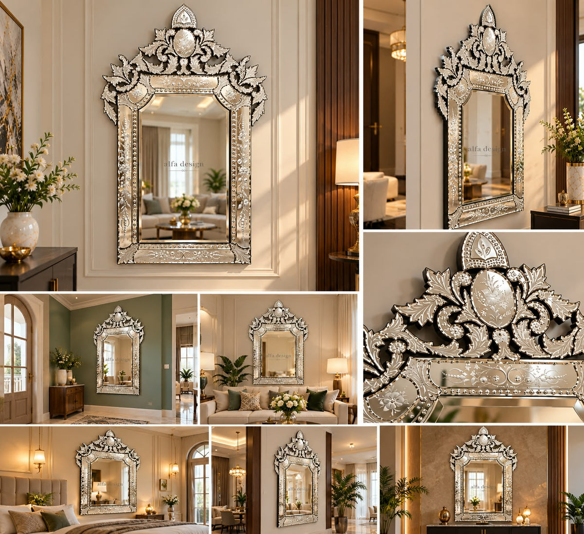 Bird Model Crown Venetian Wall Mirror 48" x 32" inch