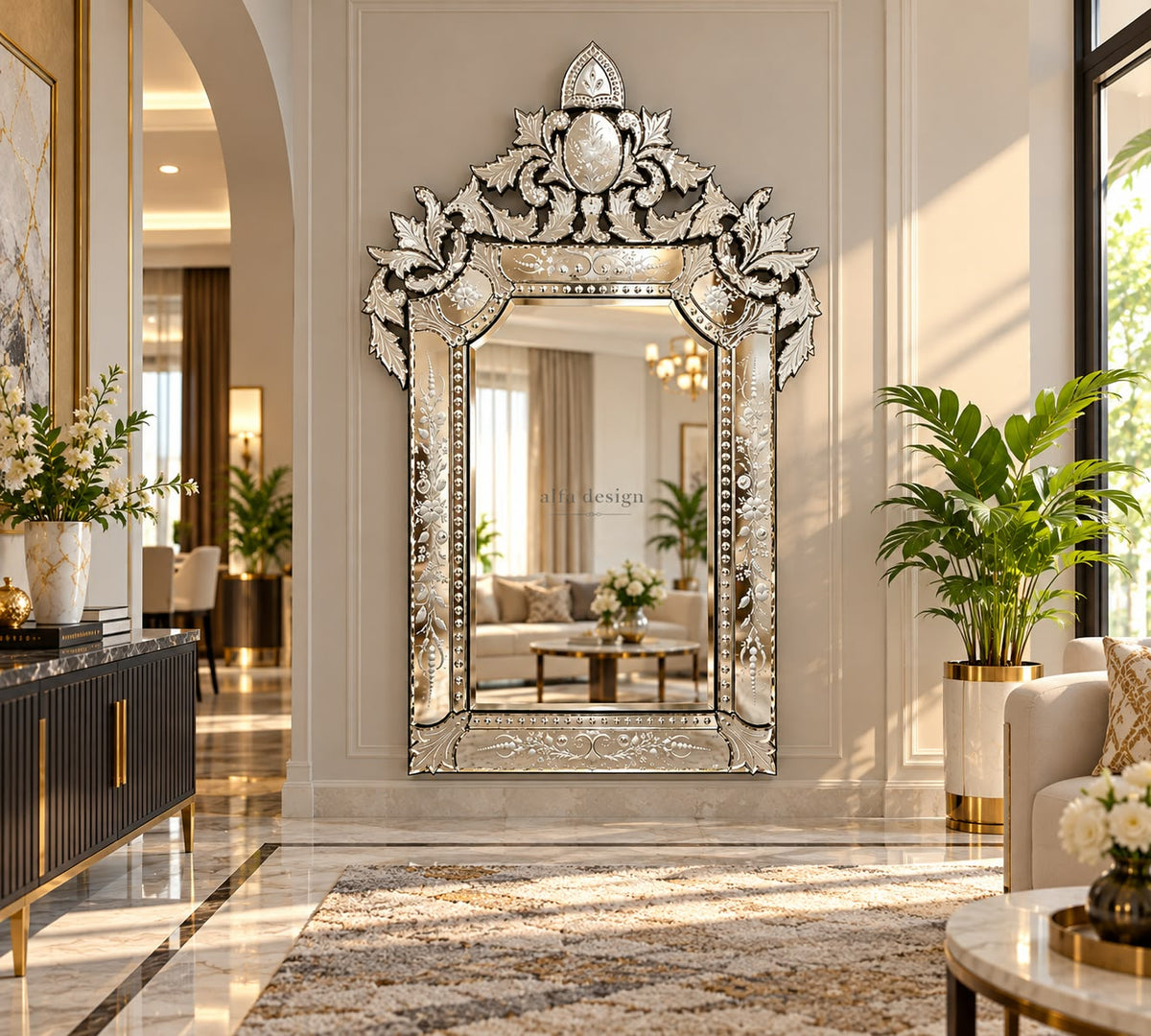 Bird Model Crown Venetian Wall Mirror 48" x 32" inch