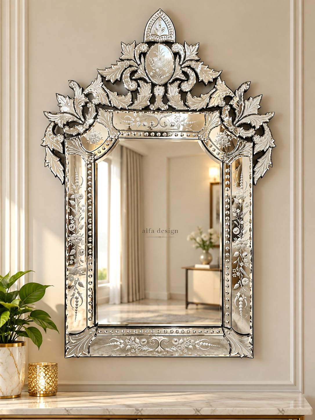 Bird Model Crown Venetian Wall Mirror 48" x 32" inch