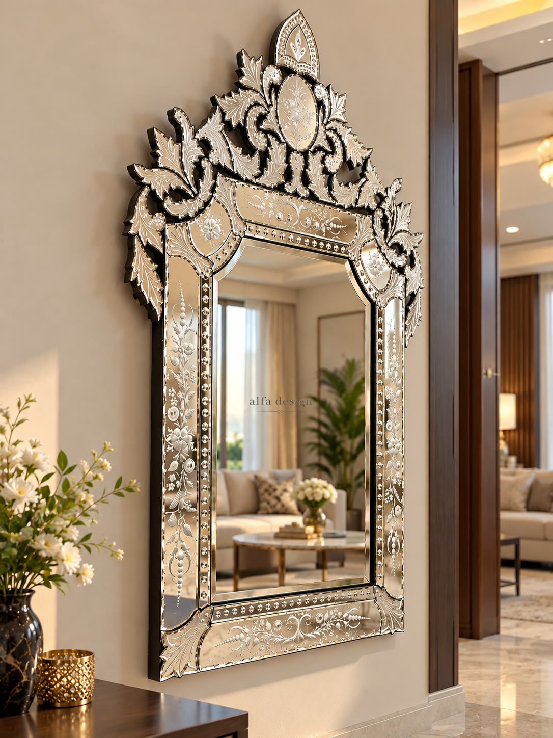 Bird Model Crown Venetian Wall Mirror 48" x 32" inch