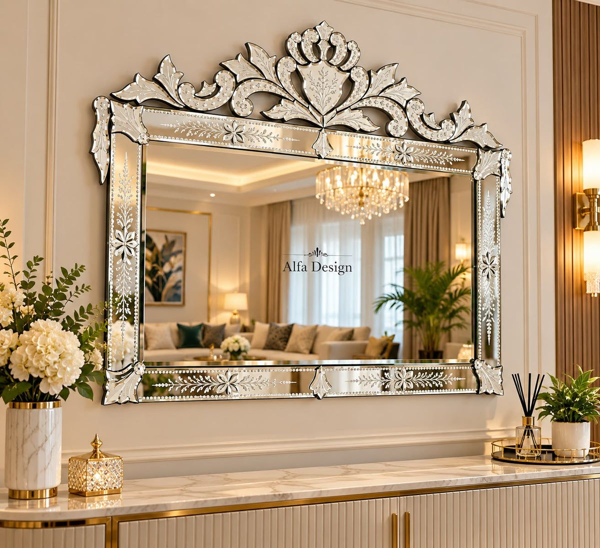 Venetian Rectangle C-Model Wall Mirror Italian Finished