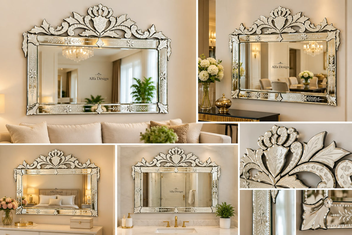 Venetian Rectangle C-Model Wall Mirror Italian Finished