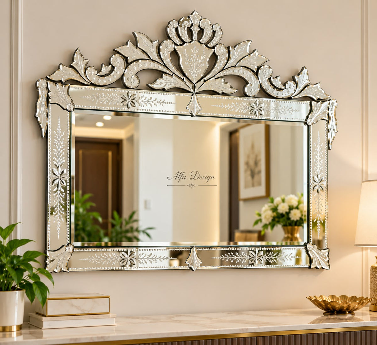 Venetian Rectangle C-Model Wall Mirror Italian Finished
