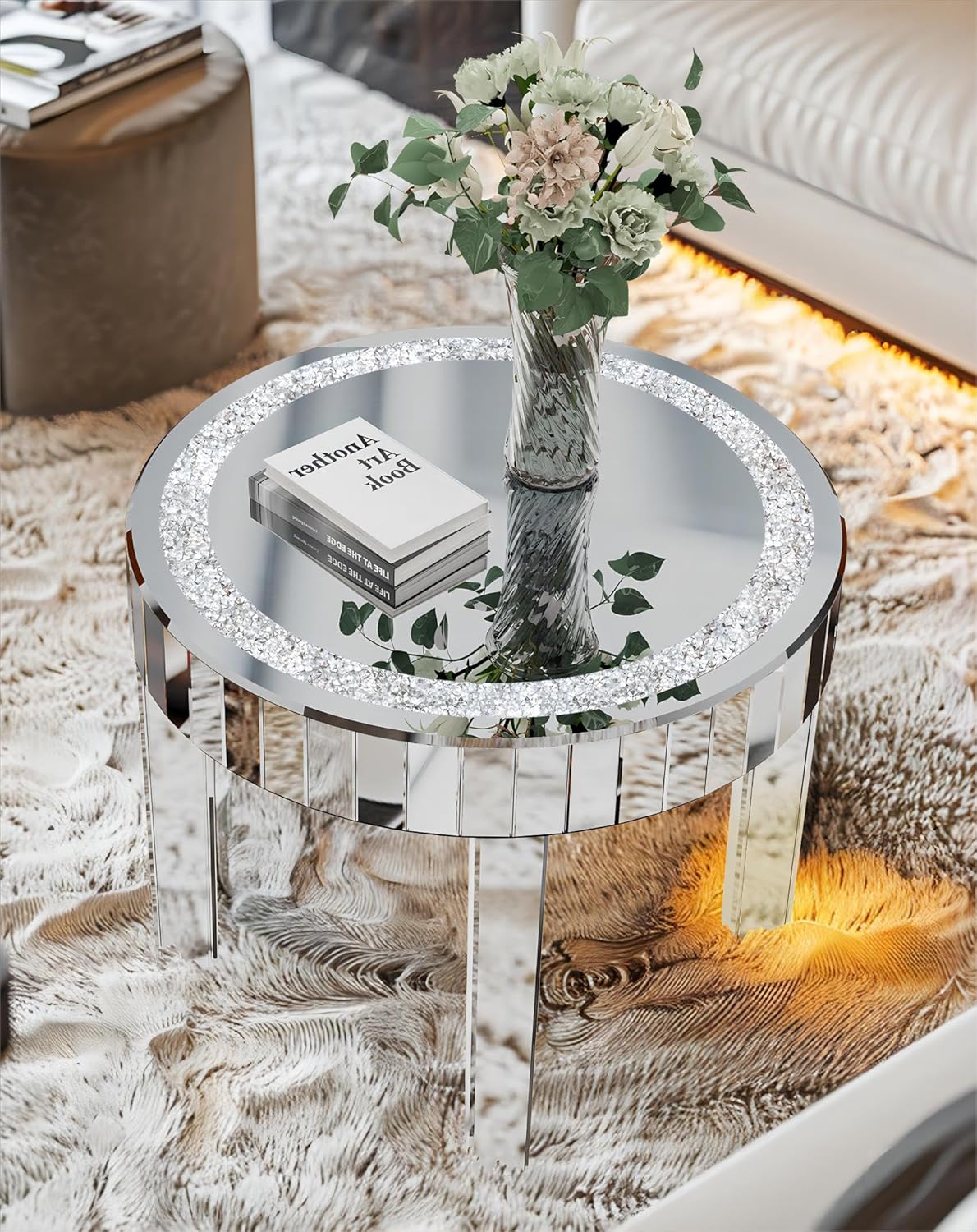 Round Mirrored Diamond Crush Coffee Table